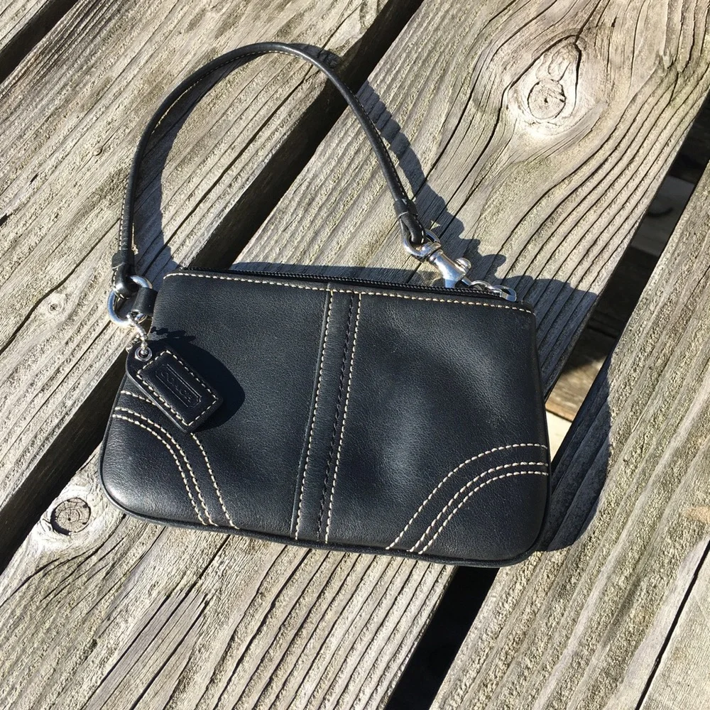- Coach Black Leather Wristlet! EUC!